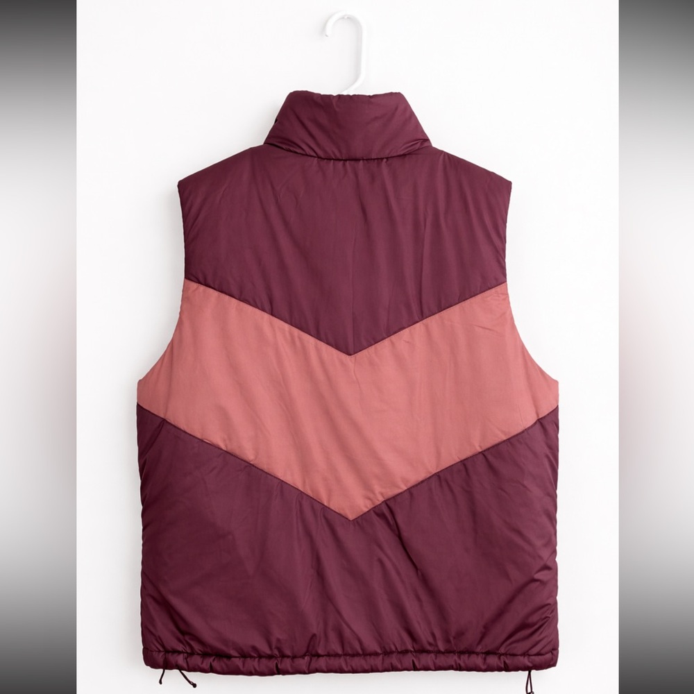 The North Face Colorblock Puffer Vest Burgundy Snap Front Women’s XL - Picture 2 of 4